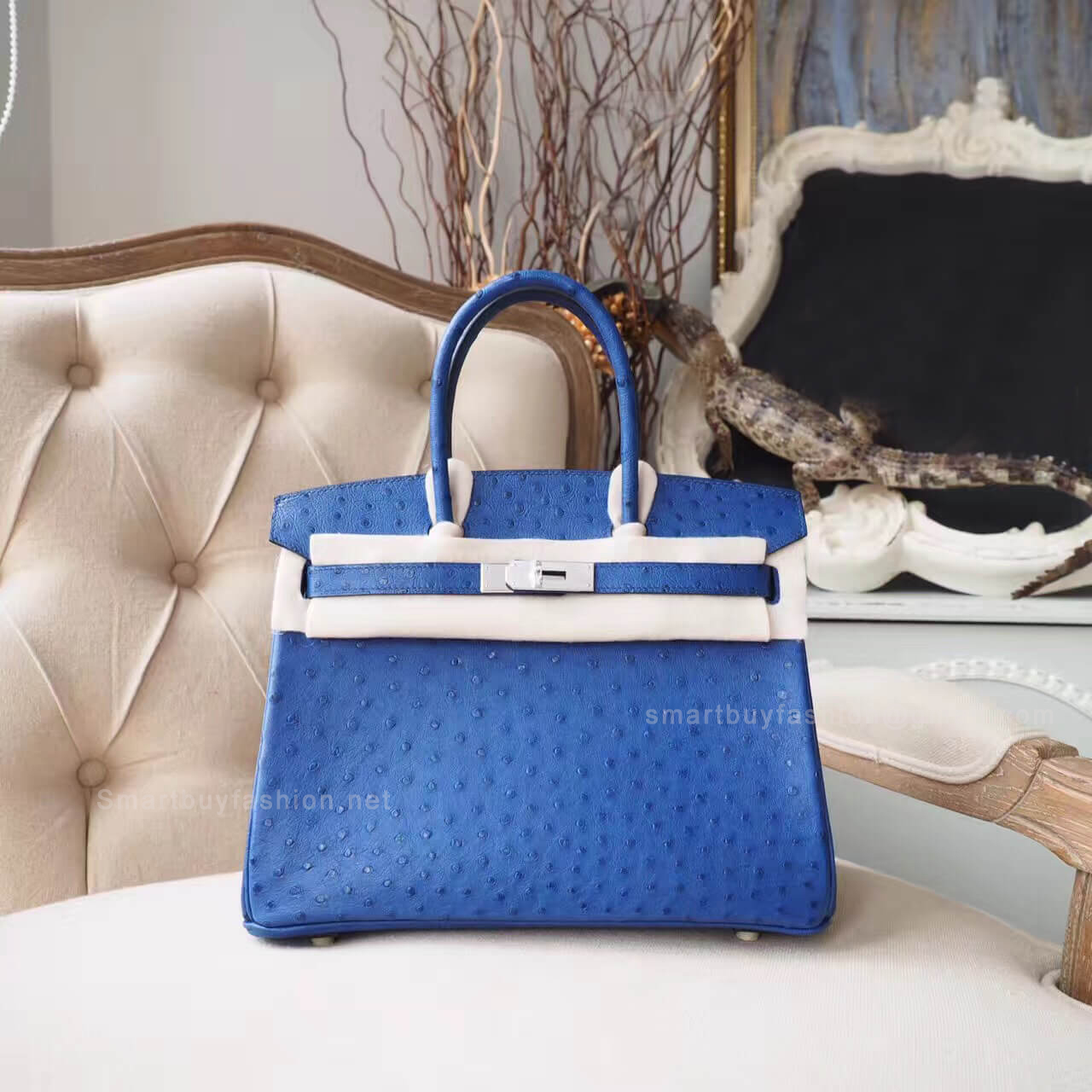 Hermes Birkin 30 Handbag in ck77 Blue Iris Ostrich PHW